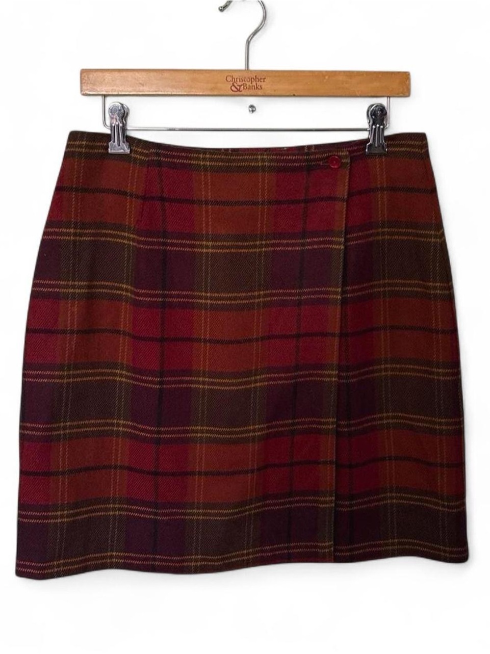 Tailor B. Moss Plaid Mini Skirt in Burgundy, Rust Mustard